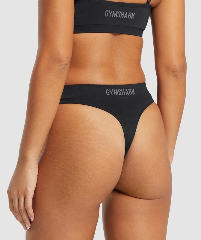 Gymshark Seamless High Leg Thong Black | 58160PMZF