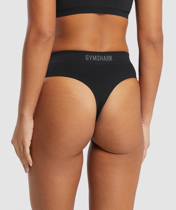 Gymshark Seamless High Waisted Thong Black | 37598VKNH