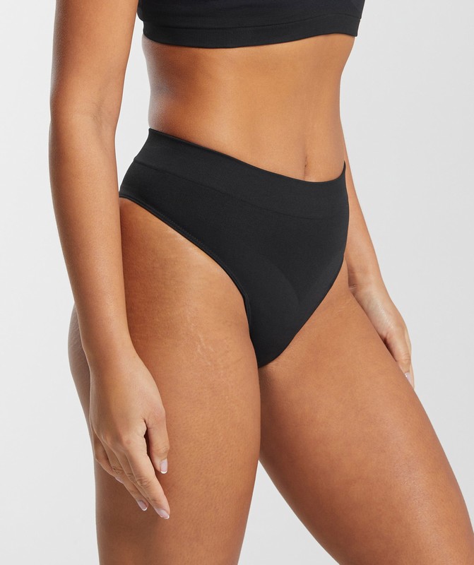 Gymshark Seamless High Waisted Thong Black | 37598VKNH