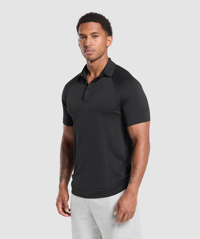 Gymshark Seamless Polo Shirt Black | 40386OLRN