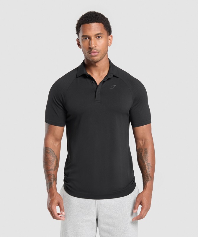 Gymshark Seamless Polo Shirt Black | 40386OLRN
