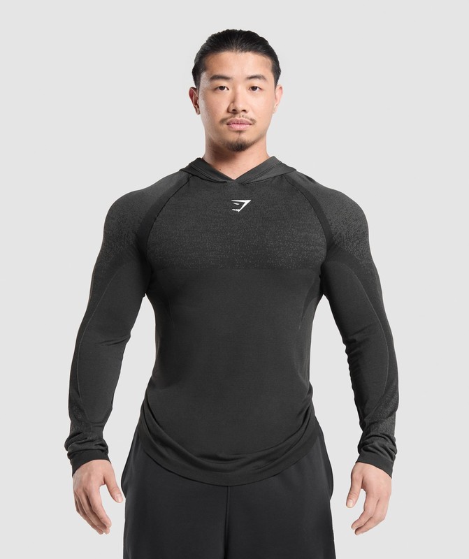Gymshark Shadow Seamless Hoodie Black | 27405KHYA