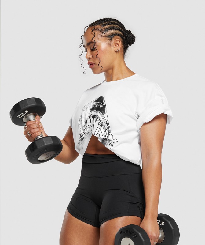 Gymshark Shark Attack OS Baggy Tee GFX White | 17234ABCT
