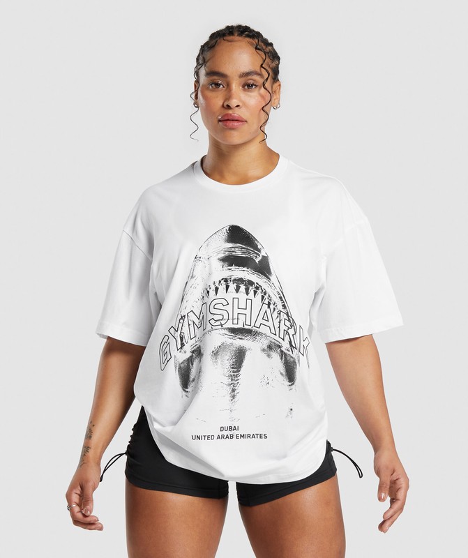 Gymshark Shark Attack OS Baggy Tee GFX White | 17234ABCT