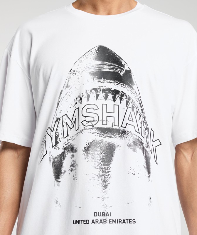 Gymshark Shark Attack OS Tee GFX White | 01945SQML