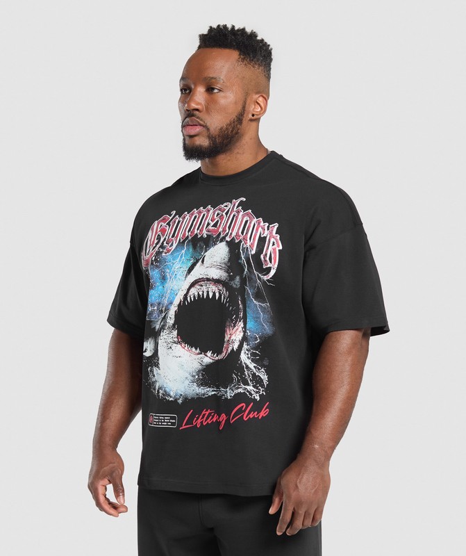 Gymshark Shark T-Shirt Black | 59463XYBG
