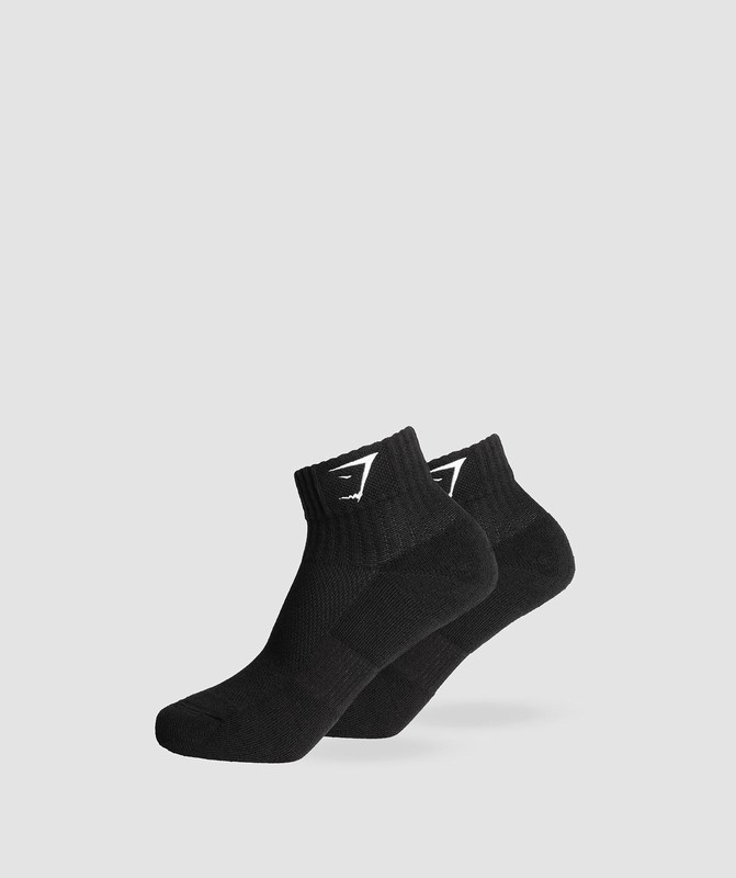 Gymshark Sharkhead Embroidered Quarter Socks 2pk Black | 19523ORDP