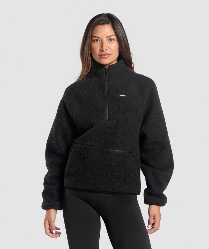 Gymshark Sherpa 1/4 Zip Black | 35706FYIX