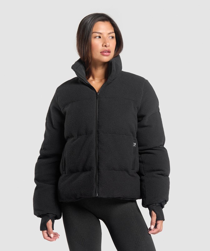 Gymshark Sherpa Puffer Jacket Black | 53901XKFO