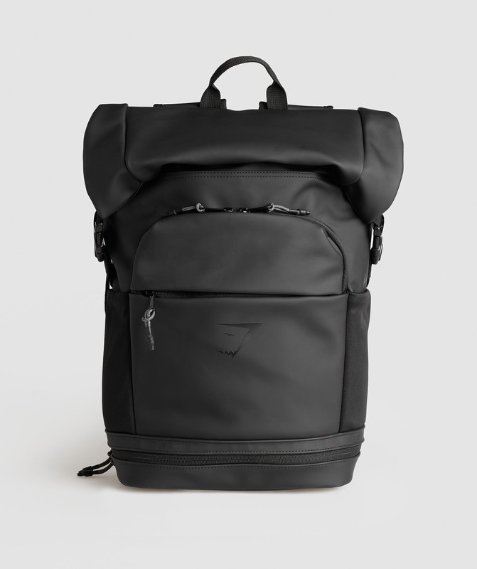 Gymshark Sleek Backpack Roll Top Black | 27458AJFY