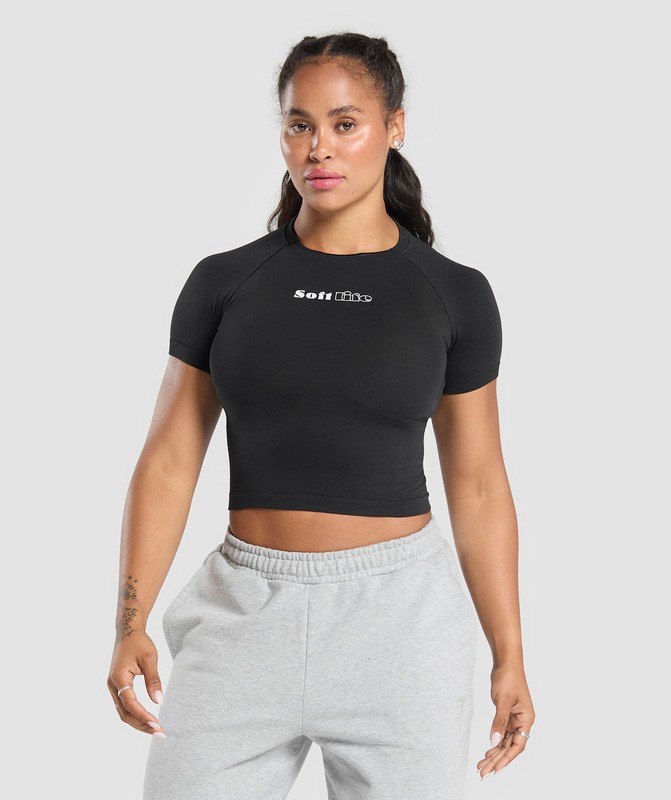 Gymshark Soft Life Baby Tee Black | 05718ONPH