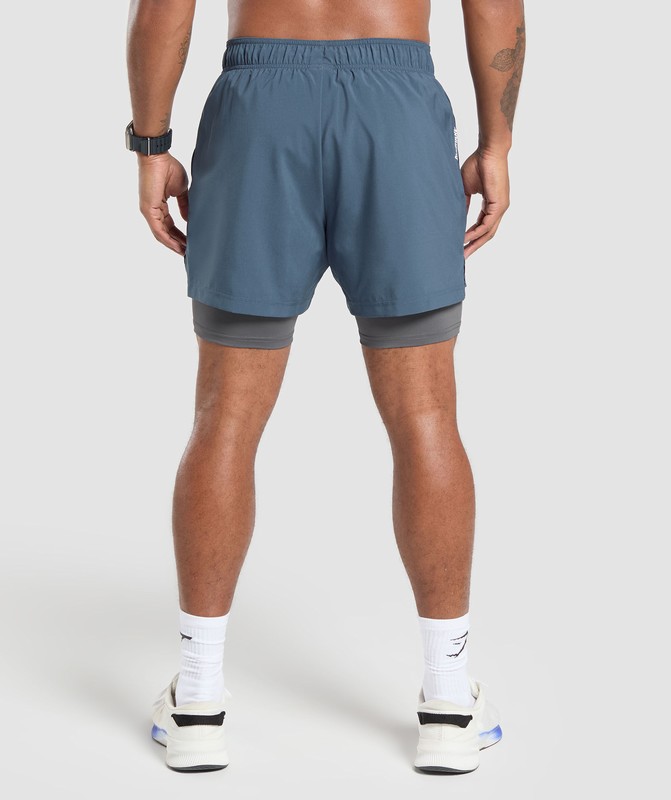 Gymshark Sport 5" 2 in 1 Shorts Cargo Blue / Dark Grey | 30847KUTQ