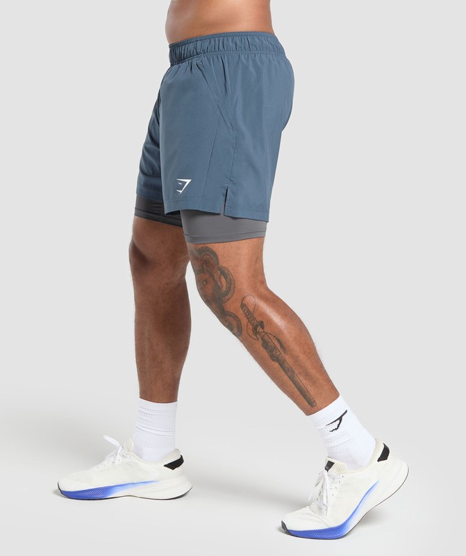 Gymshark Sport 5" 2 in 1 Shorts Cargo Blue / Dark Grey | 30847KUTQ