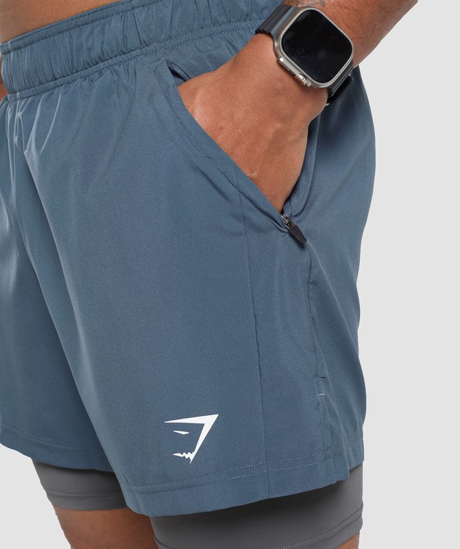 Gymshark Sport 5" 2 in 1 Shorts Cargo Blue / Dark Grey | 30847KUTQ
