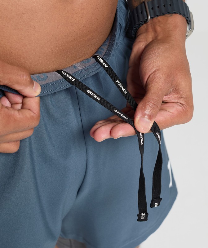 Gymshark Sport 5" 2 in 1 Shorts Cargo Blue / Dark Grey | 30847KUTQ