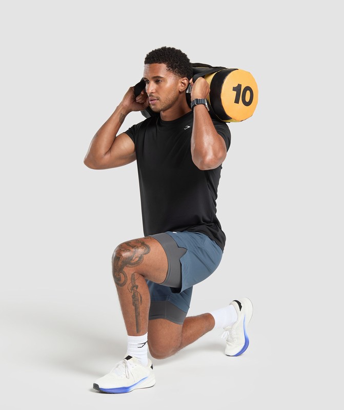 Gymshark Sport 5" 2 in 1 Shorts Cargo Blue / Dark Grey | 30847KUTQ