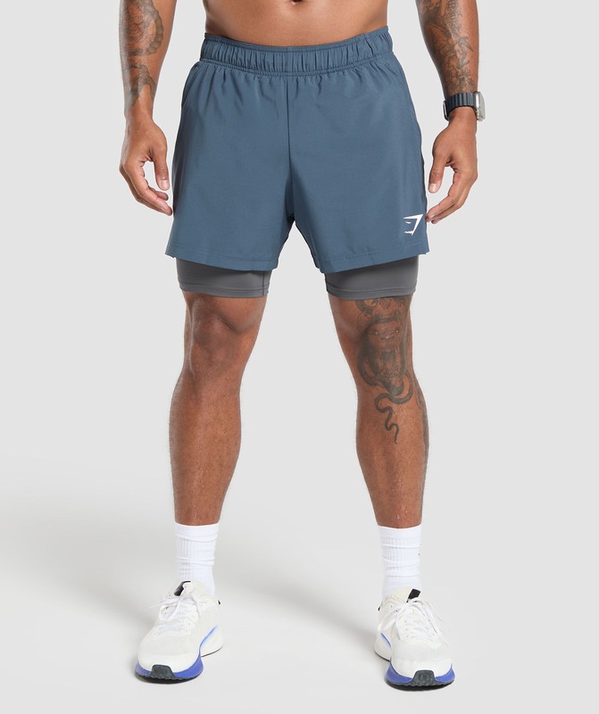 Gymshark Sport 5" 2 in 1 Shorts Cargo Blue / Dark Grey | 30847KUTQ