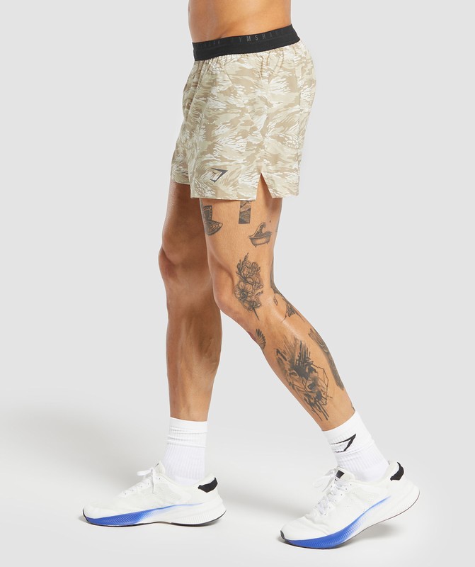 Gymshark Sport Printed Run 3" Shorts Ecru White | 82145YOXP