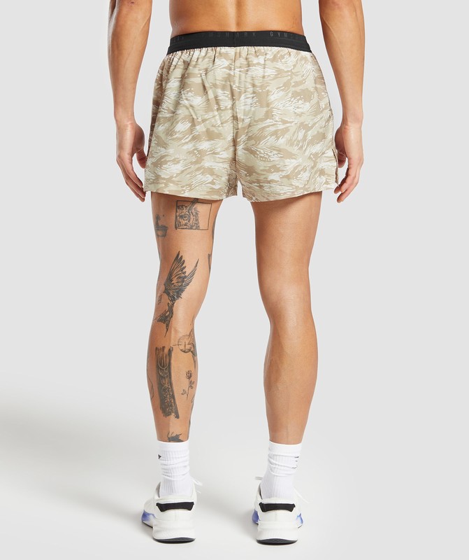Gymshark Sport Printed Run 3" Shorts Ecru White | 82145YOXP
