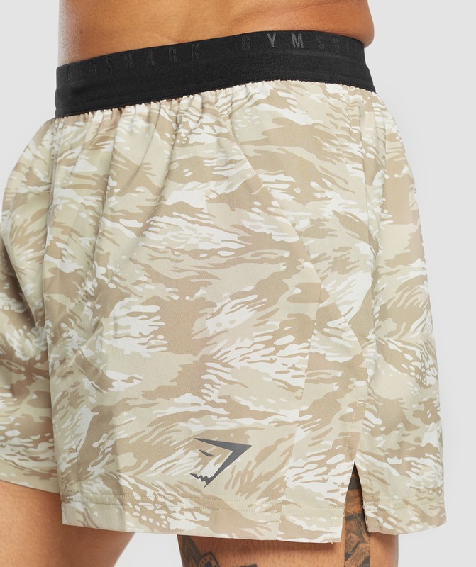 Gymshark Sport Printed Run 3" Shorts Ecru White | 82145YOXP