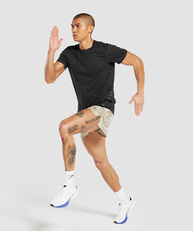 Gymshark Sport Printed Run 3" Shorts Ecru White | 82145YOXP