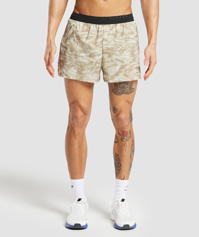 Gymshark Sport Printed Run 3" Shorts Ecru White | 82145YOXP
