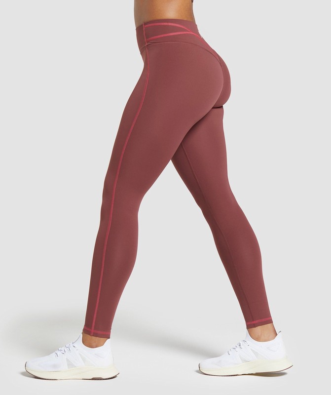 Gymshark Stitch Feature Leggings Burgundy Brown | 70138JIFV