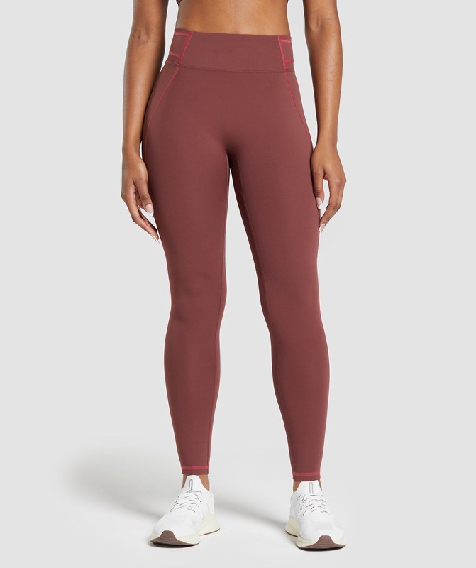 Gymshark Stitch Feature Leggings Burgundy Brown | 70138JIFV