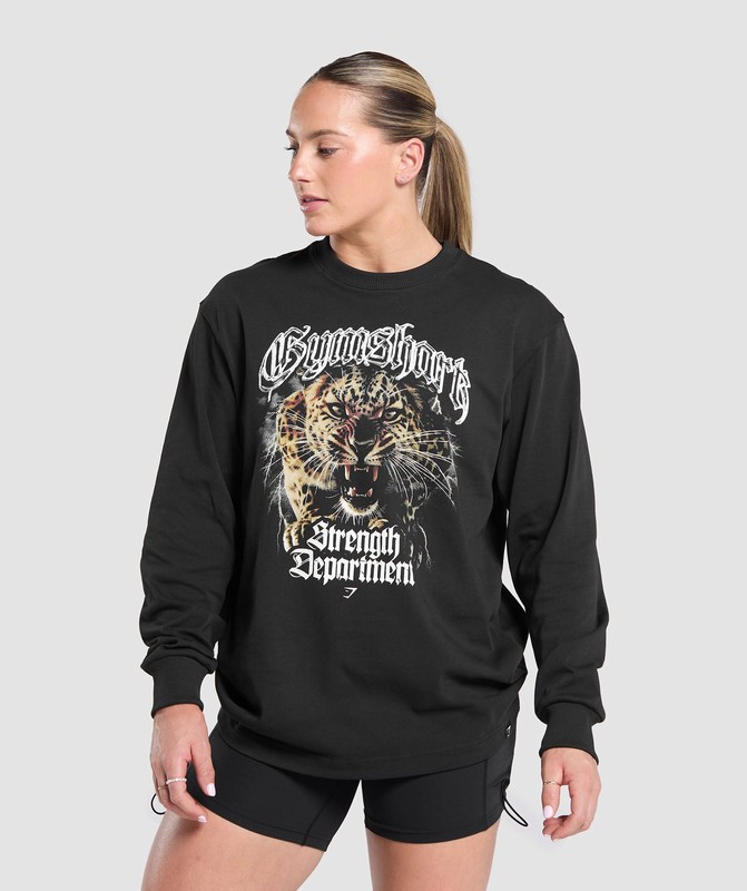 Gymshark Strength Department Animal Long Sleeve T-Shirt Black | 19287PIYA