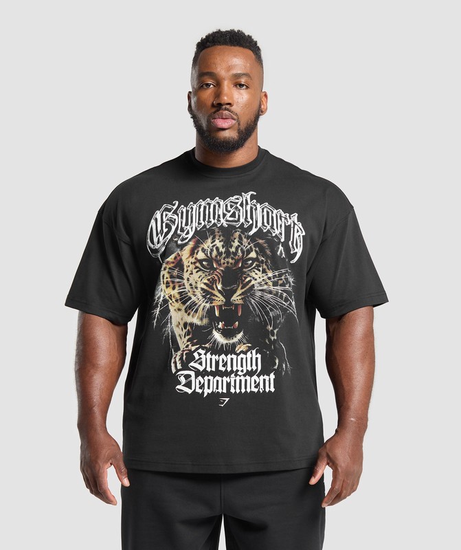 Gymshark Strength Department Animal Oversized T-Shirt Black | 08137QUWY