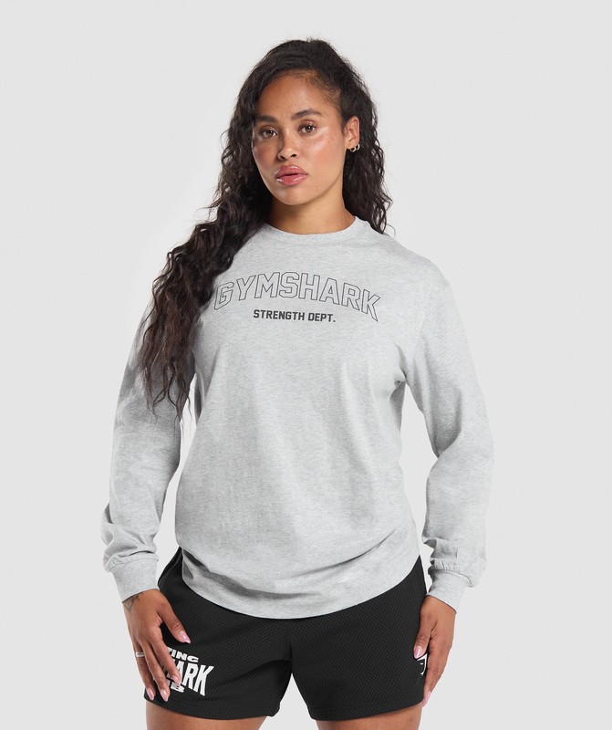 Gymshark Strength Department Long Sleeve Skater Light Grey Core Marl | 15027QHYF