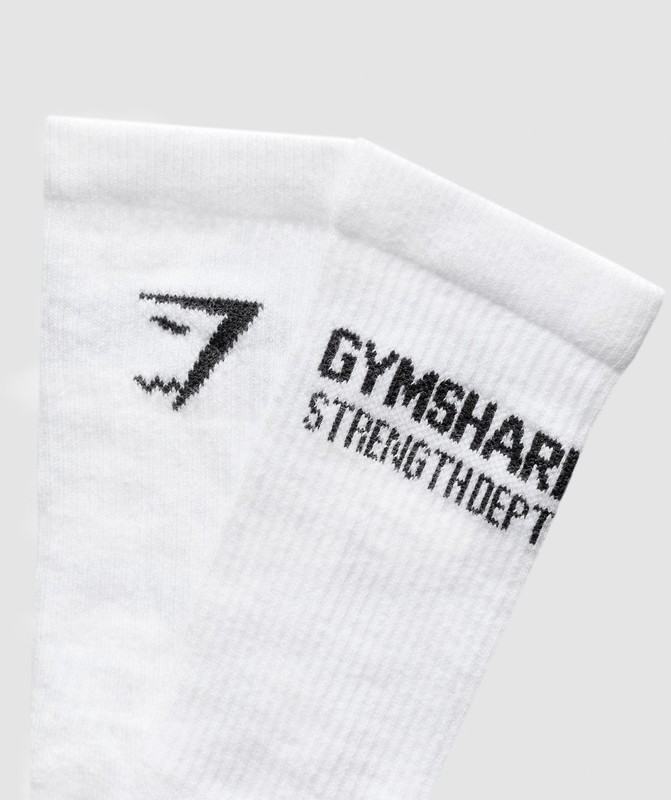 Gymshark Strength Dept. Graphic Crew Socks White | 34567NLFG