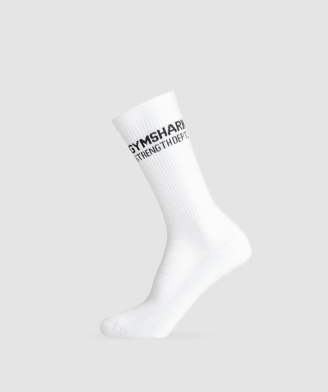 Gymshark Strength Dept. Graphic Crew Socks White | 34567NLFG