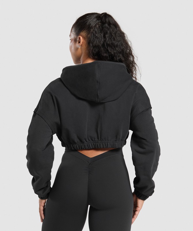 Gymshark Superset Crop Zip Hoodie Black | 87346UNDE