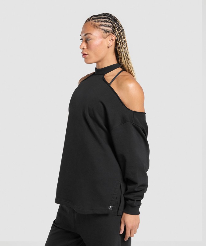 Gymshark Superset Longline Sweatshirt Black | 38601XDOS