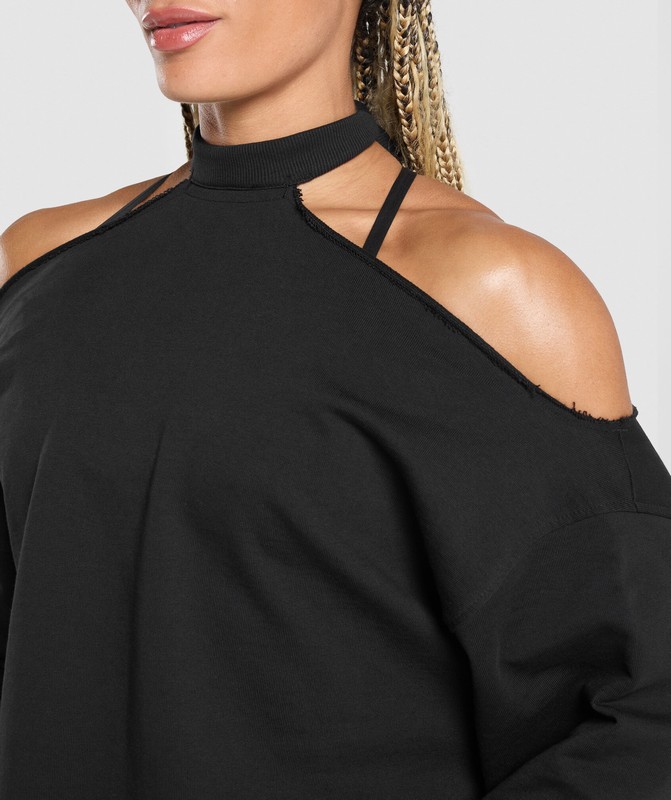 Gymshark Superset Longline Sweatshirt Black | 38601XDOS