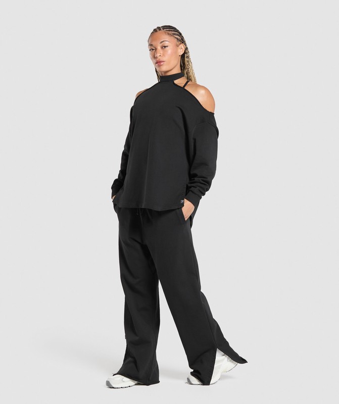 Gymshark Superset Longline Sweatshirt Black | 38601XDOS