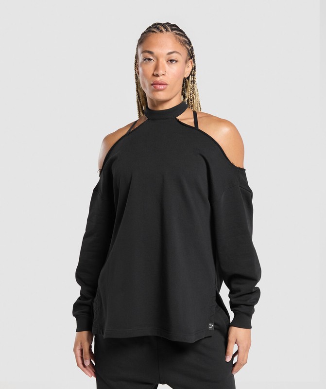 Gymshark Superset Longline Sweatshirt Black | 38601XDOS