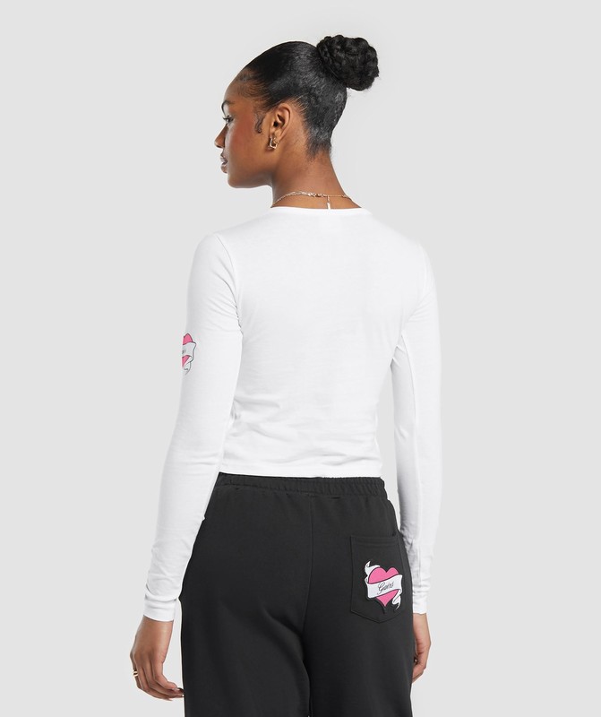Gymshark Tattoo Midi Long Sleeve T-Shirt White | 94325LPUM