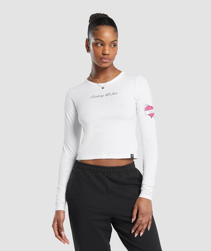 Gymshark Tattoo Midi Long Sleeve T-Shirt White | 94325LPUM