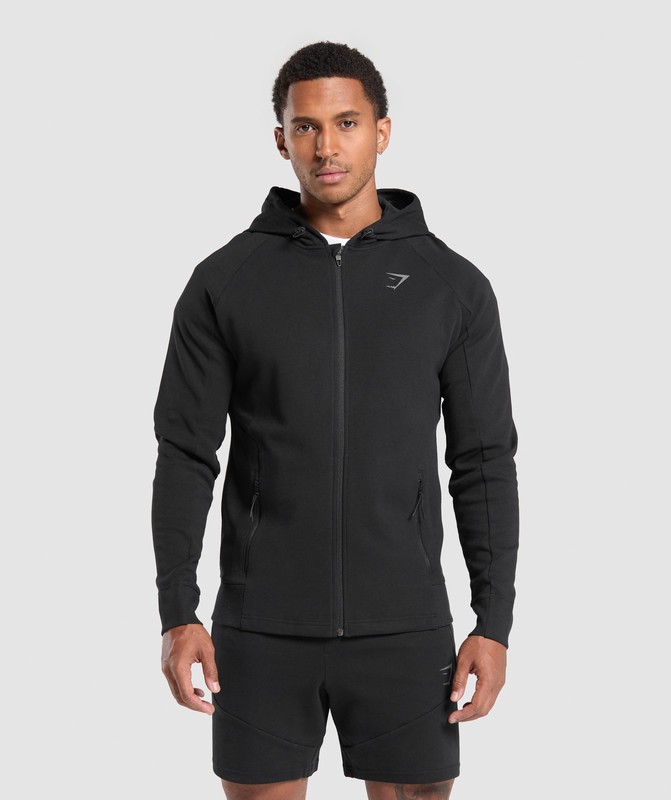 Gymshark Tech Knit Zip Up Hoodie Black | 81095FHVE