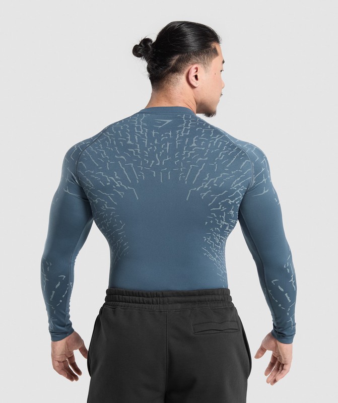 Gymshark Tectonic Seamless LS Top Cargo Blue / Cool Blue | 87369WDOP