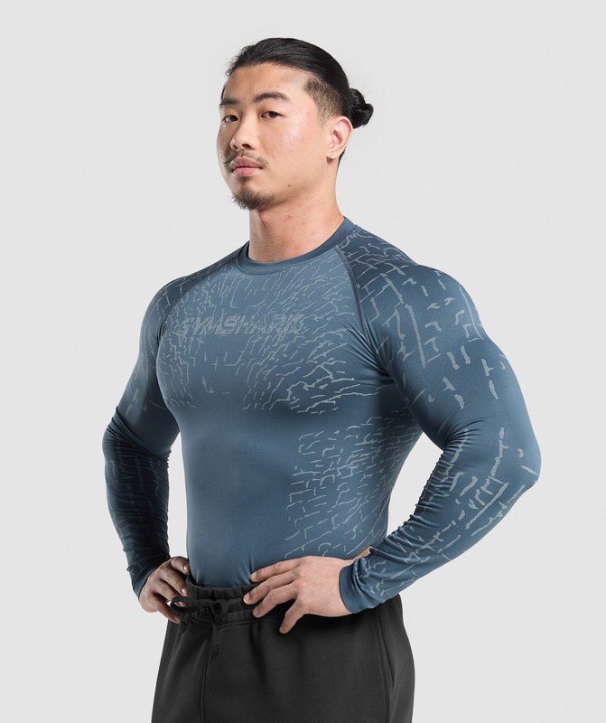 Gymshark Tectonic Seamless LS Top Cargo Blue / Cool Blue | 87369WDOP