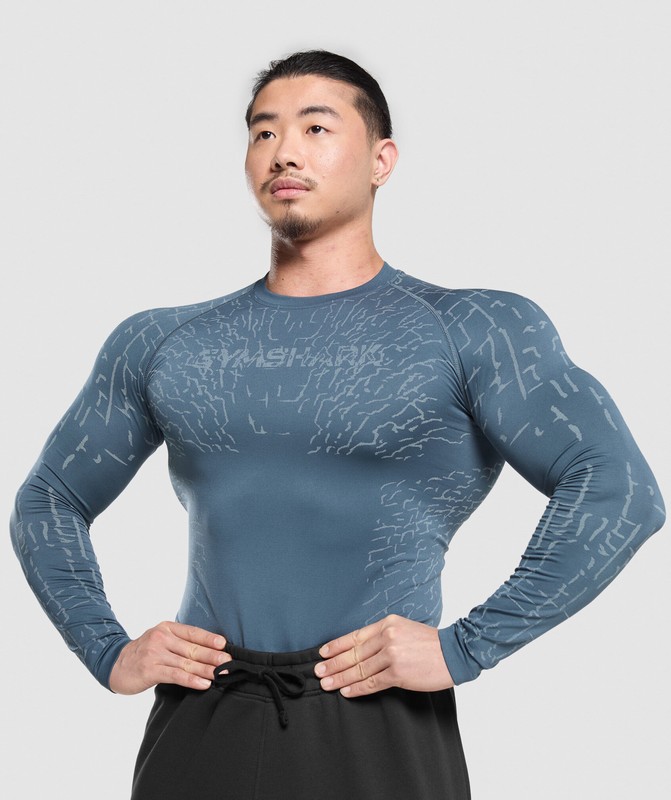 Gymshark Tectonic Seamless LS Top Cargo Blue / Cool Blue | 87369WDOP