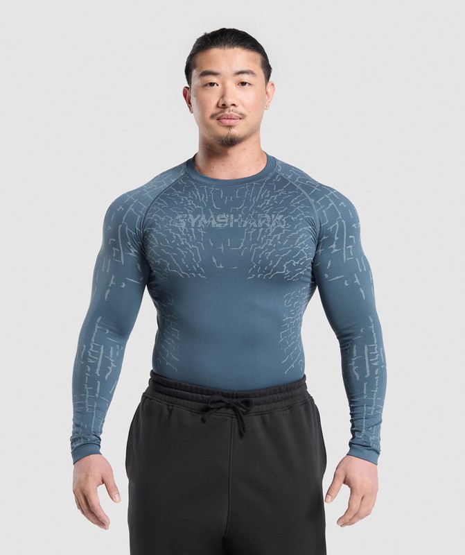 Gymshark Tectonic Seamless LS Top Cargo Blue / Cool Blue | 87369WDOP