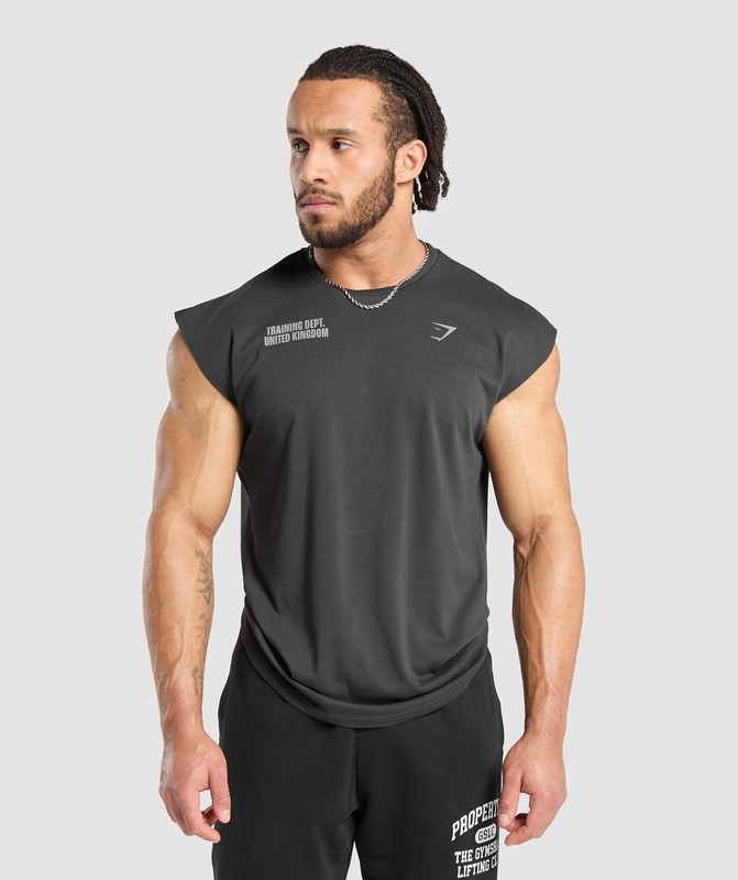 Gymshark Training Dept. UK Cut Off Tank Asphalt Grey | 96120AWEN
