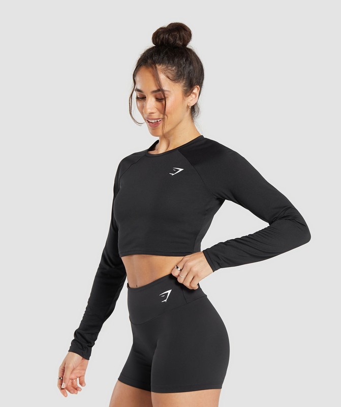 Gymshark Training Long Sleeve Crop Top Black | 90463RYOU