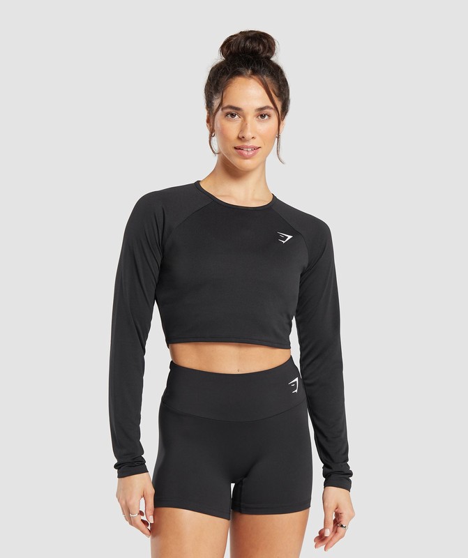 Gymshark Training Long Sleeve Crop Top Black | 90463RYOU