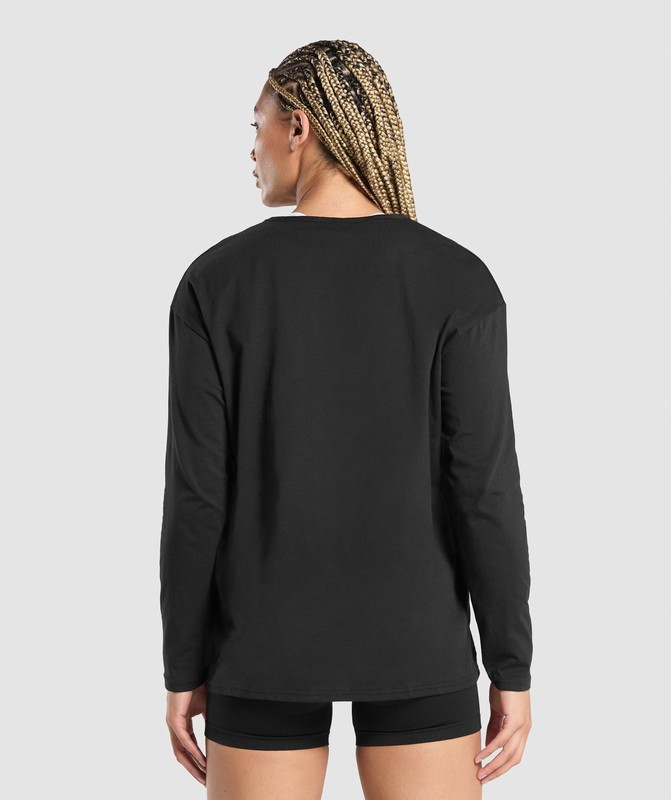 Gymshark Training Oversized Cotton Long Sleeve Top Black | 92731ZMJA