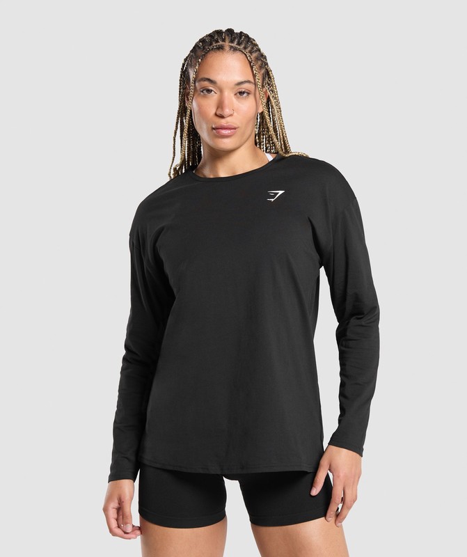 Gymshark Training Oversized Cotton Long Sleeve Top Black | 92731ZMJA